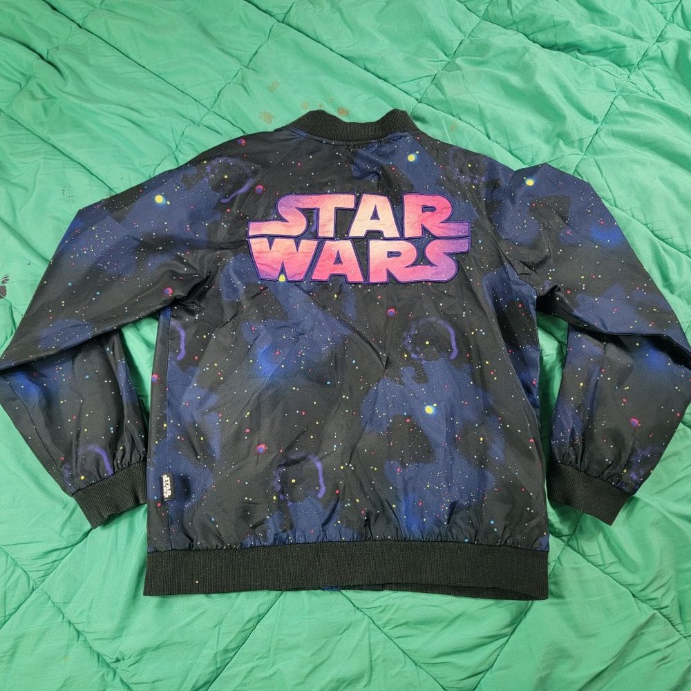 Disney Store Girls 9/10 Star Wars Jacket Black Galaxy Pink Logo Back